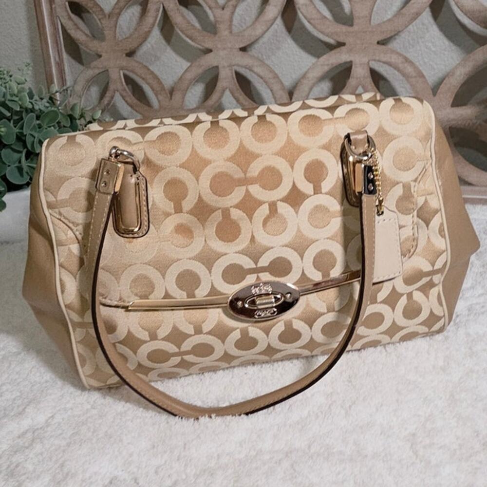 Coach Signature Beige and Cream Shoulder Bag
